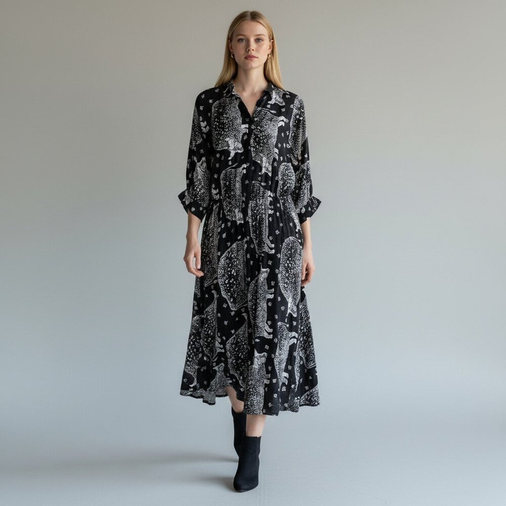Vintage P.J. Walsh‎ Dress Small Black Bull Animals